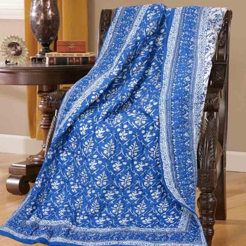 Buy Bouquet Butta Printed Razai - Blue Dohars from Vaaree