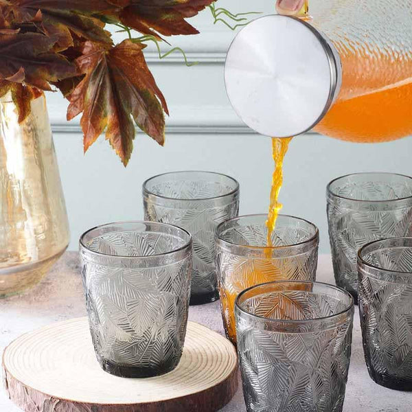 Drinking & Juice Glasses - Surreal Embossed Glass (300 ml ) - Set Of Six