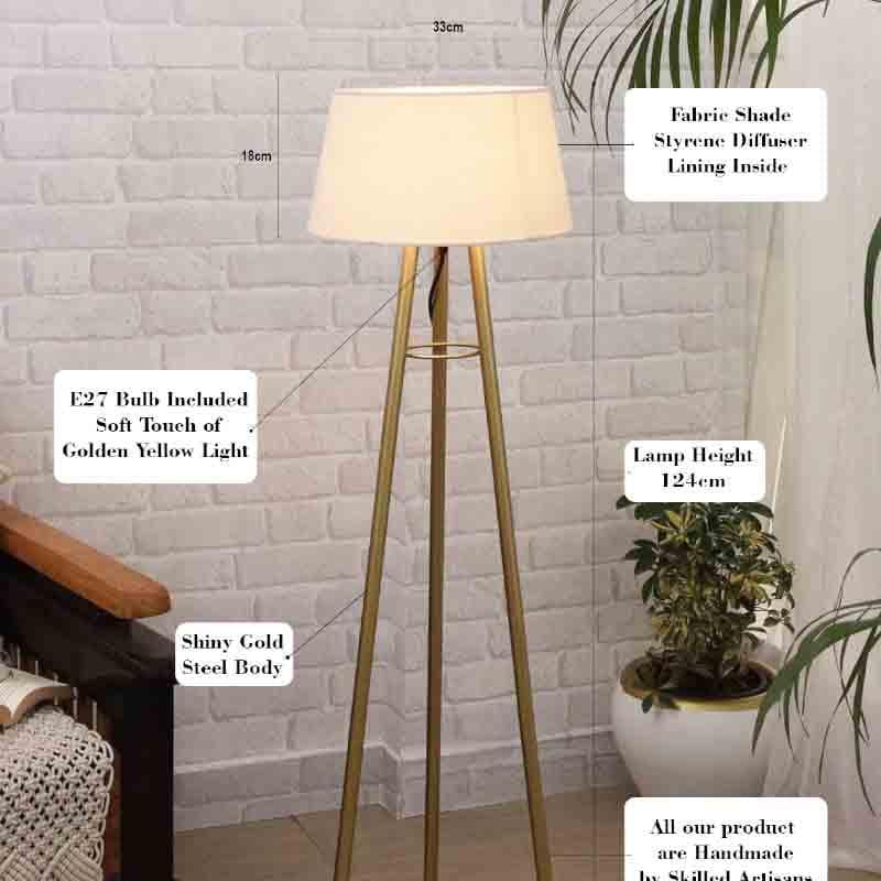 Buy Sleekie Tripod Floor Lamp - Gold & White Floor Lamp from Vaaree