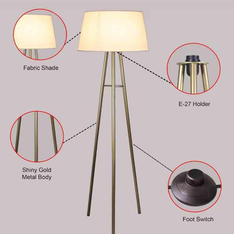 Buy Sleekie Tripod Floor Lamp - Gold & White Floor Lamp from Vaaree