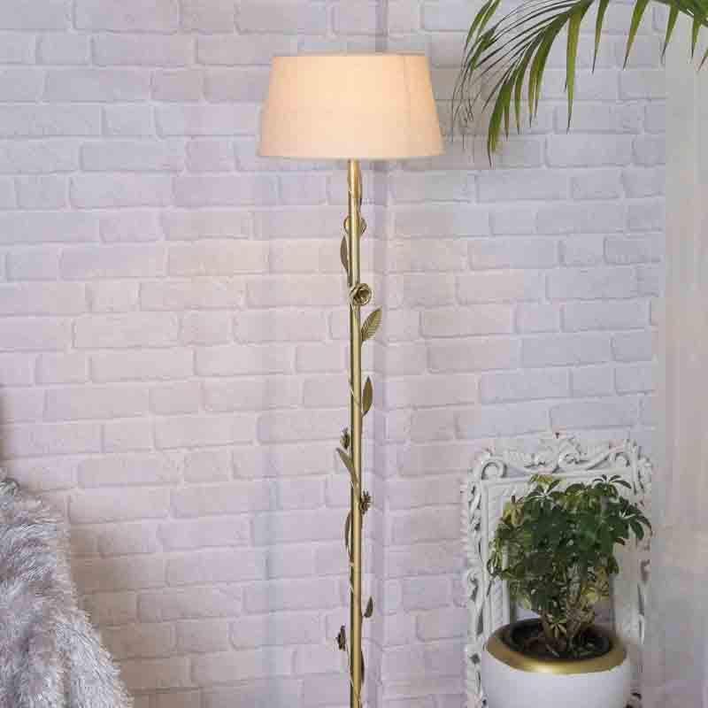 Buy Timber Floor Lamp - Gold & White Floor Lamp from Vaaree