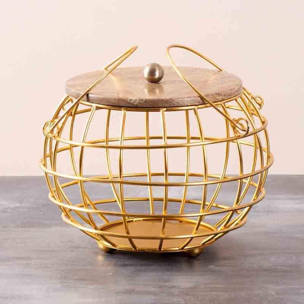 Fruit Basket - Pot Luck Basket With Lid - Gold