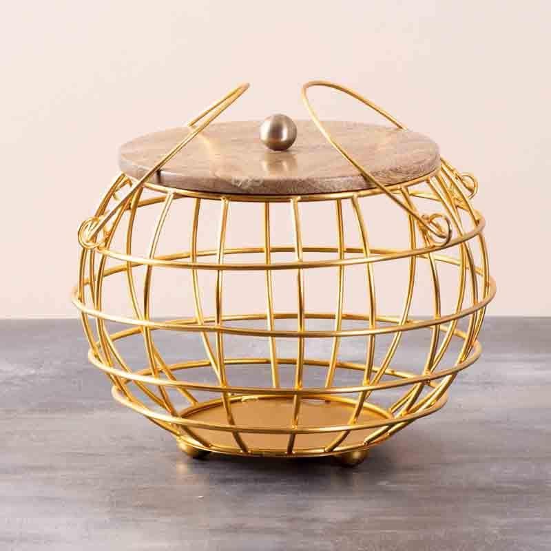 Buy Pot Luck Basket With Lid - Gold Fruit Basket from Vaaree