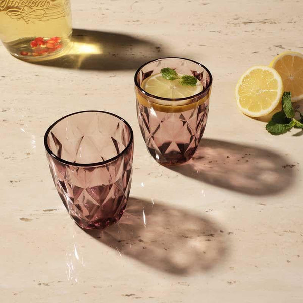 Drinking & Juice Glasses - Cubist Tinted Glass (Plum) (270 ml ) - Set Of Two