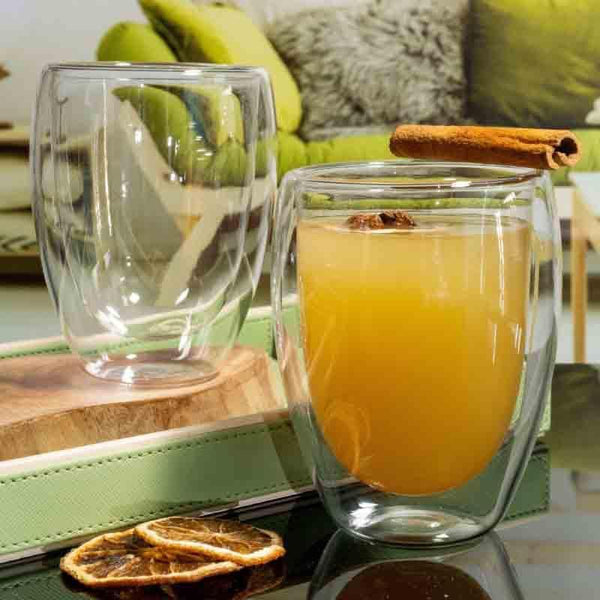 Drinking & Juice Glasses - Double Walled Glass tumbler (350 ml ) - Set Of Two