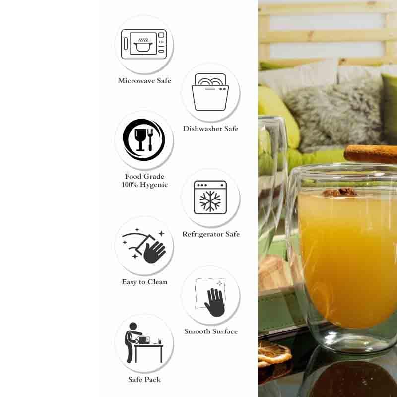 Buy Double Walled Glass tumbler (350 ml ) - Set Of Two Drinking & Juice Glasses from Vaaree