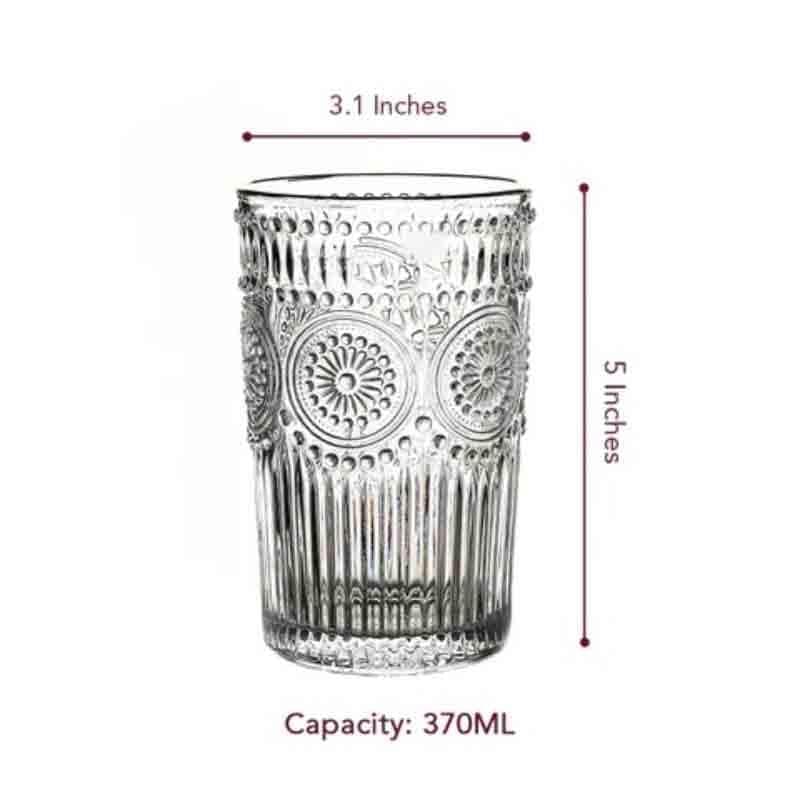 Buy Tribal Trance Embossed Glass (370 ml and 300 ml) - Set Of Four Drinking & Juice Glasses from Vaaree