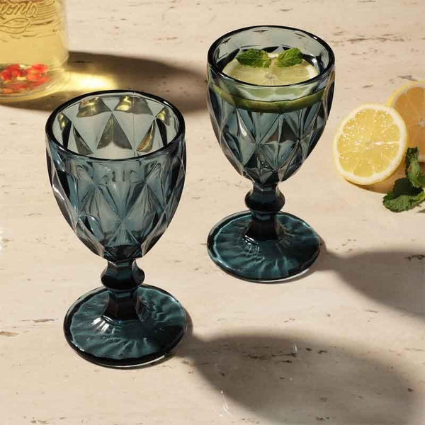 Wine & Champagne Glasses - Aqua Crystal Tinted Goblet (244 ml ) - Set Of Two