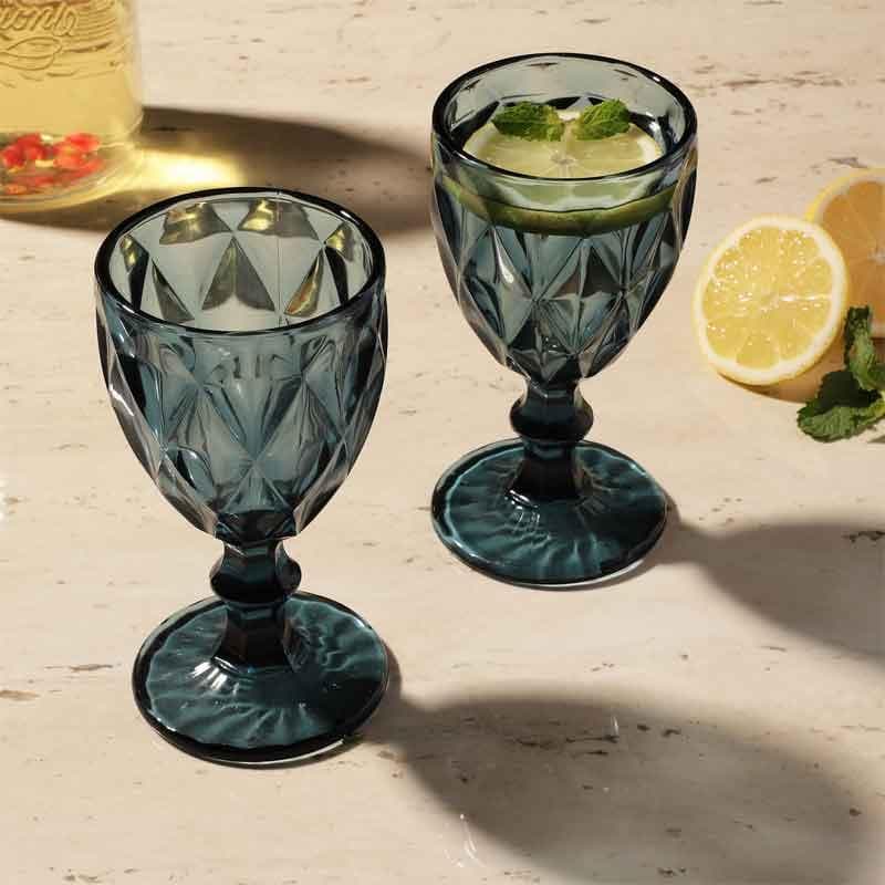 Buy Aqua Crystal Tinted Goblet (244 ml ) - Set Of Two Wine & Champagne Glasses from Vaaree