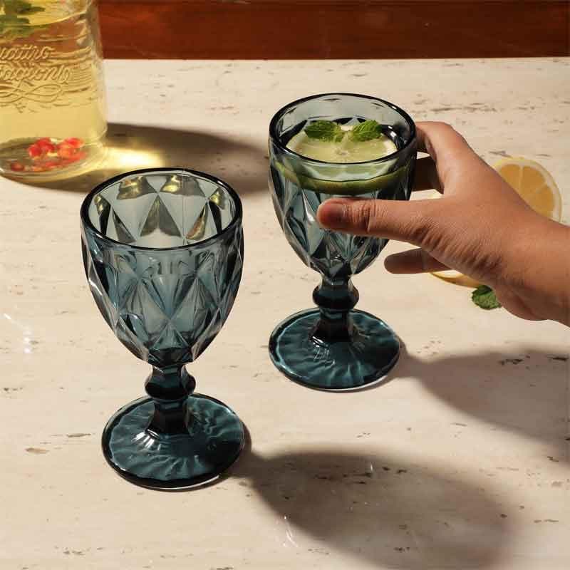 Buy Aqua Crystal Tinted Goblet (244 ml ) - Set Of Two Wine & Champagne Glasses from Vaaree