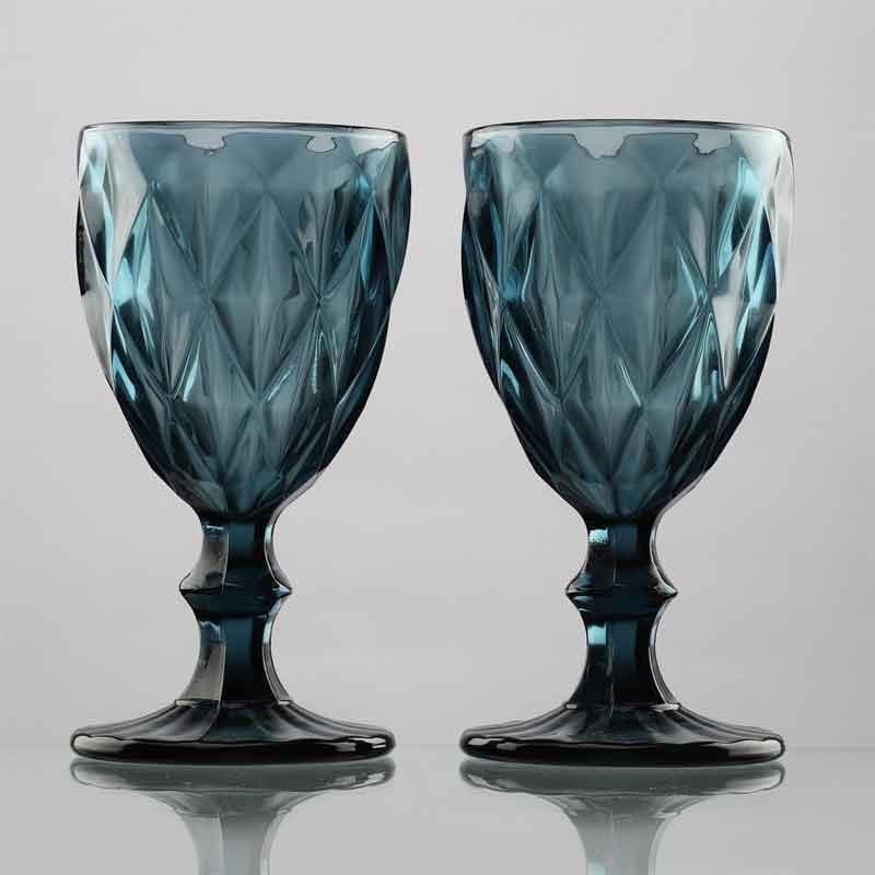 Buy Aqua Crystal Tinted Goblet (244 ml ) - Set Of Two Wine & Champagne Glasses from Vaaree