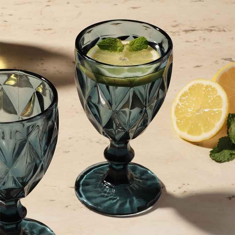 Buy Aqua Crystal Tinted Goblet (244 ml ) - Set Of Two Wine & Champagne Glasses from Vaaree