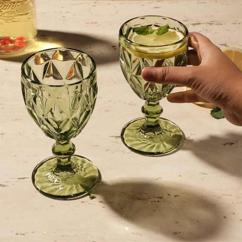 Buy Sage Crystal Tinted Goblet (244 ml ) - Set Of Two Wine & Champagne Glasses from Vaaree