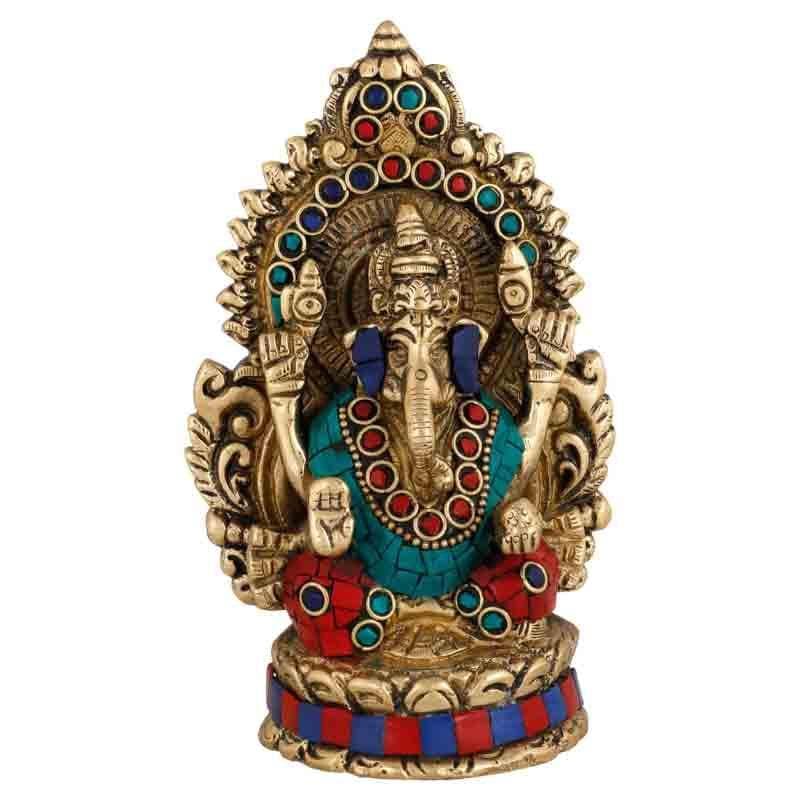 Idols & Sets - Colorful Gajanana Brass Statue