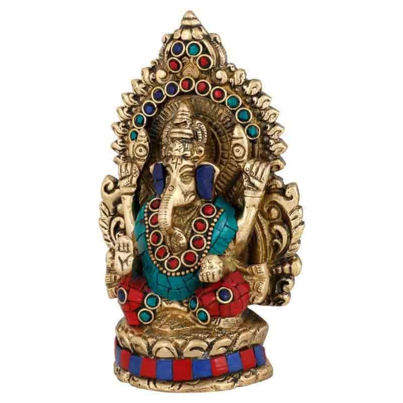 Idols & Sets - Colorful Gajanana Brass Statue