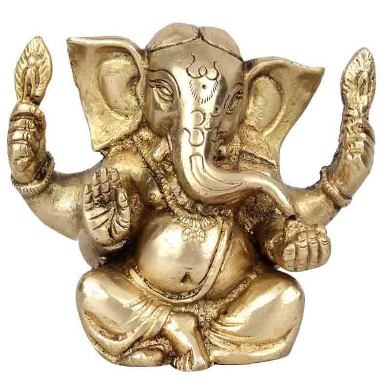 Idols & Sets - Gold Ganesha Brass Murti