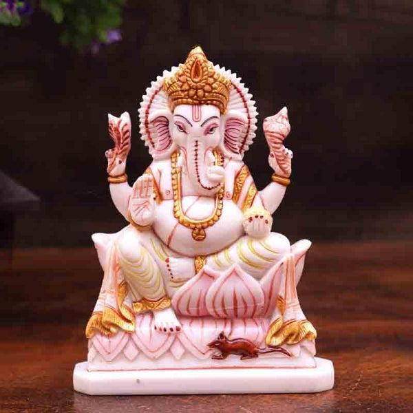 Idols & Sets - Marble Ganesha On Lotus