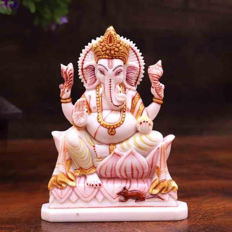 Buy Marble Ganesha On Lotus Idols & Sets from Vaaree