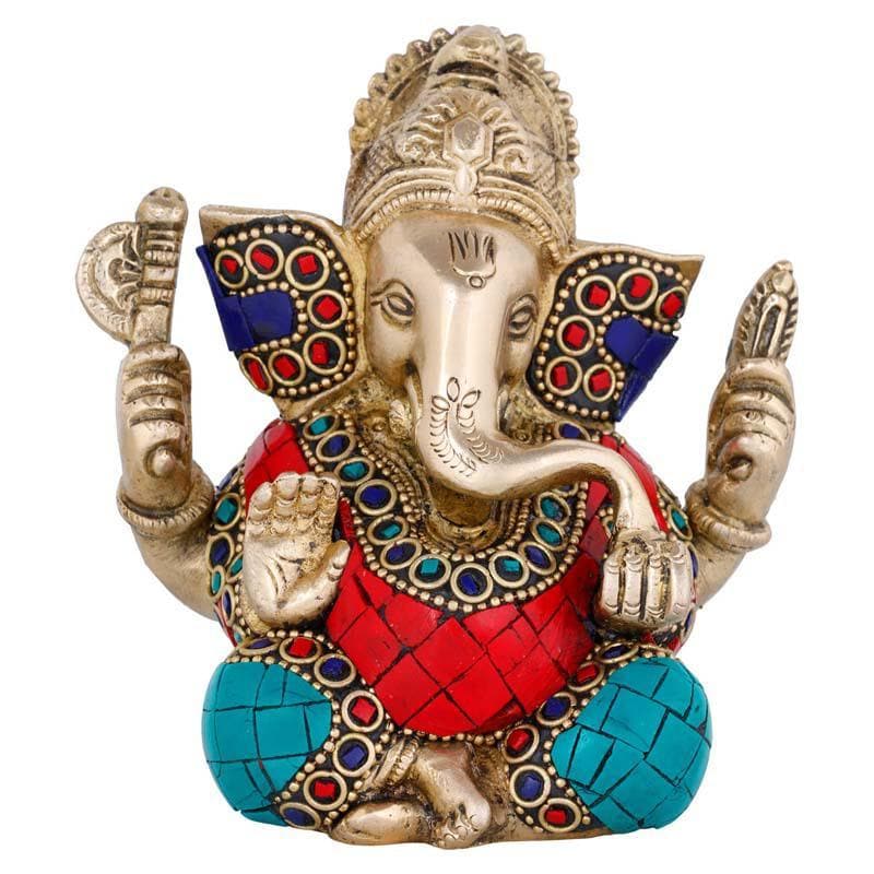 Buy Red & Turquoise Enamel Ganesha Idols & Sets from Vaaree