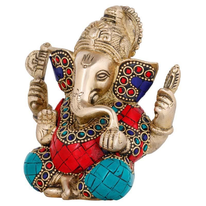 Buy Red & Turquoise Enamel Ganesha Idols & Sets from Vaaree