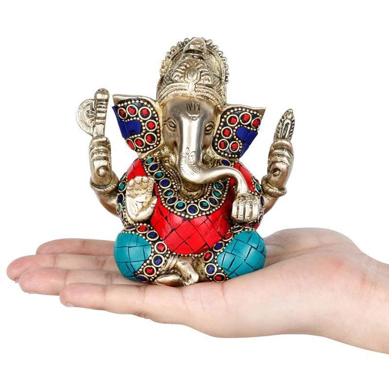 Buy Red & Turquoise Enamel Ganesha Idols & Sets from Vaaree