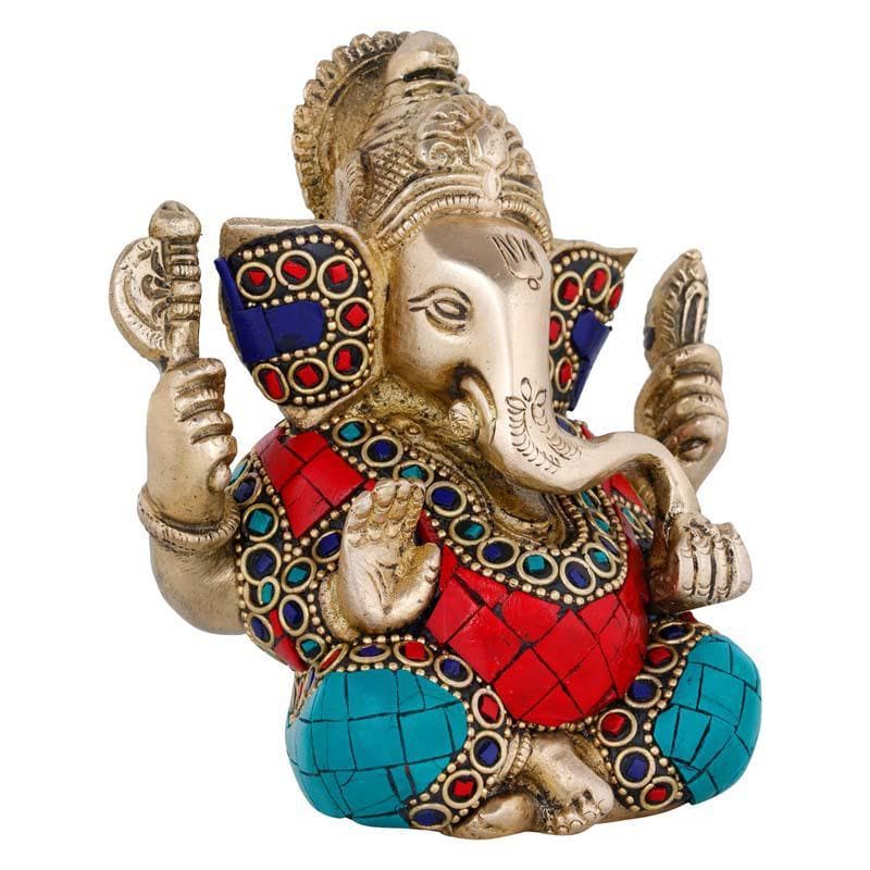 Buy Red & Turquoise Enamel Ganesha Idols & Sets from Vaaree