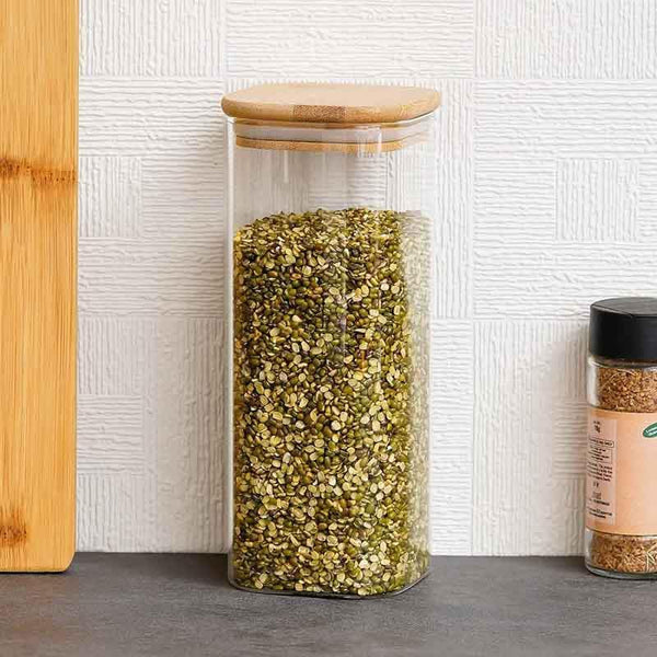 Jar - Elina Storage container with bamboo lid (1000 ML Each) - Set of Four