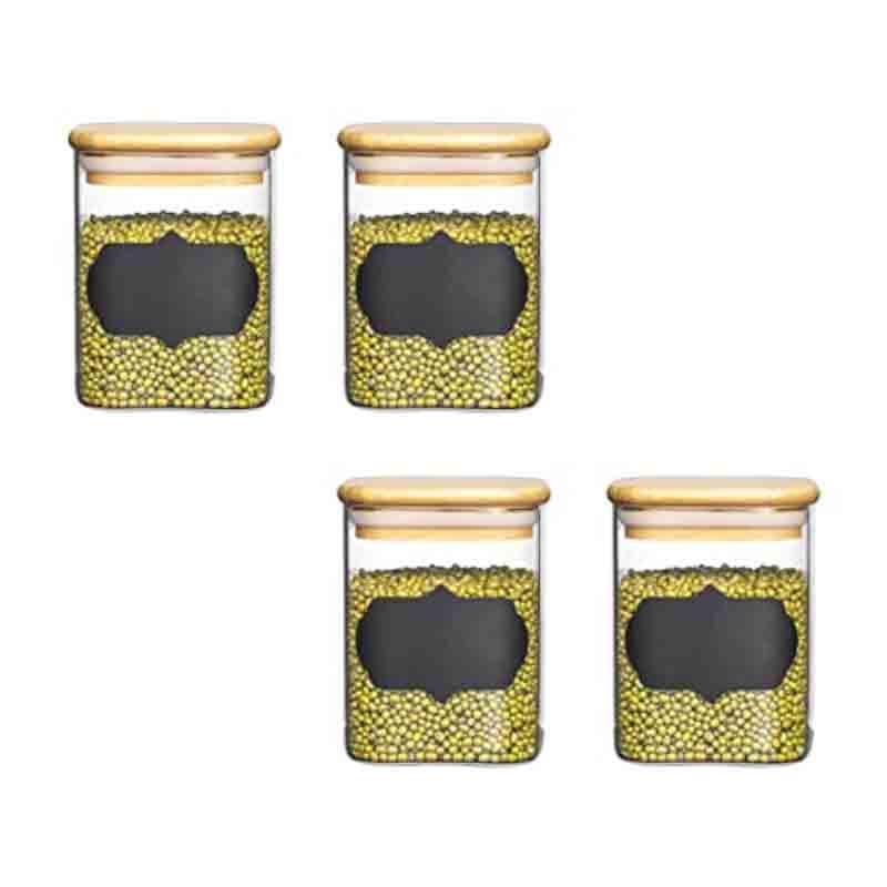 Jar - Elina Storage container with bamboo lid (450 ML Each) - Set of Four