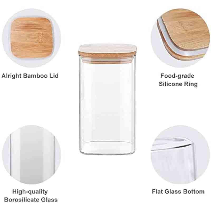 Jar - Elina Storage container with bamboo lid (450 ML Each) - Set of Four