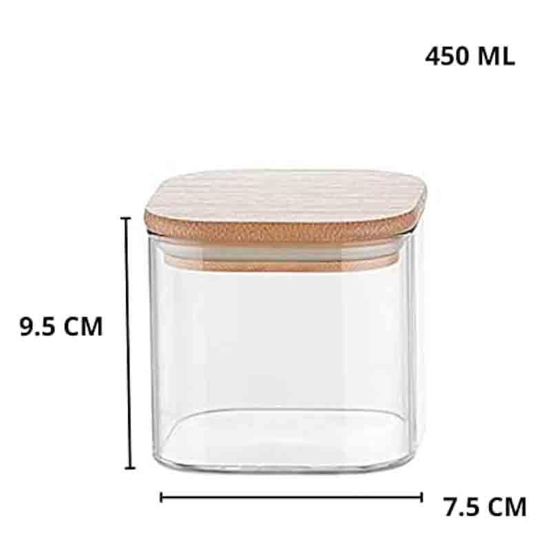 Jar - Elina Storage container with bamboo lid (450 ML Each) - Set of Four