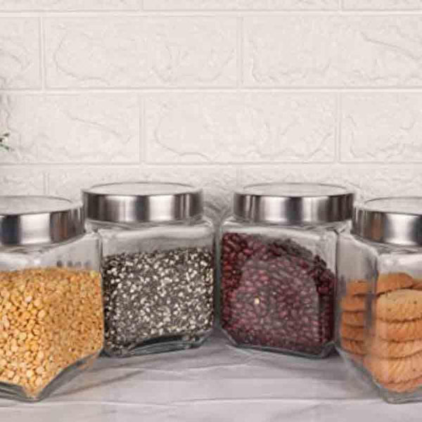 Jar - Fiona Storage Container with steel lid (1150 ML Each) - Set of Four