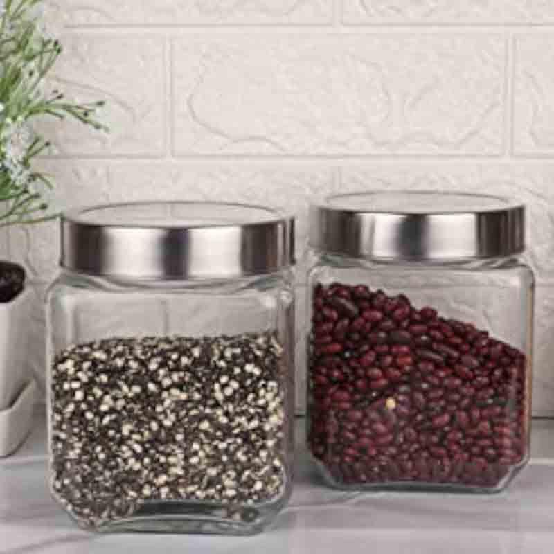 Jar - Fiona Storage Container with steel lid (1150 ML Each) - Set of Two