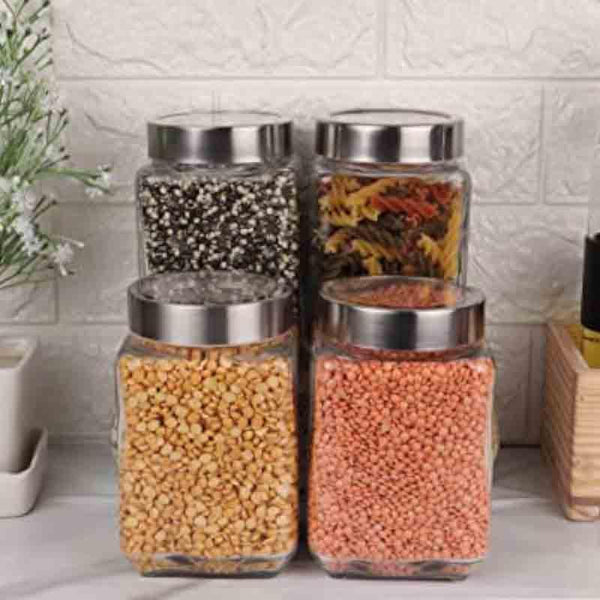 Jar - Fiona Storage Container with steel lid (1550 ML Each) - Set of Four