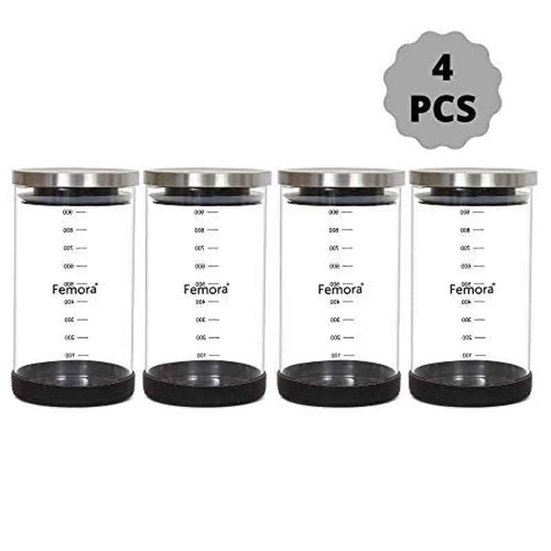 Jar - Freshto Storage Jar with steel lid (900 ML Each) - Set of Four