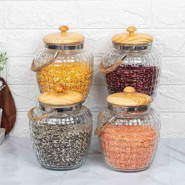 Jar - Madake Storage Jar with bamboo lid (2000 ML Each) - Set of Four