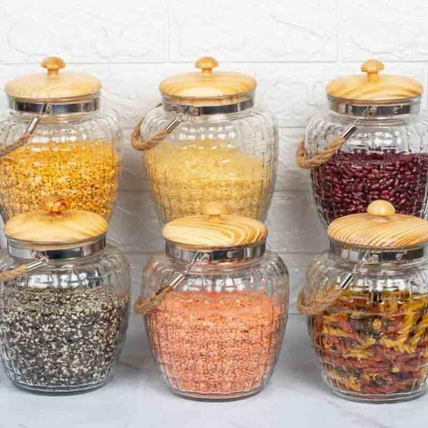 Jar - Madake Storage Jar with bamboo lid (2000 ML Each) - Set of Six