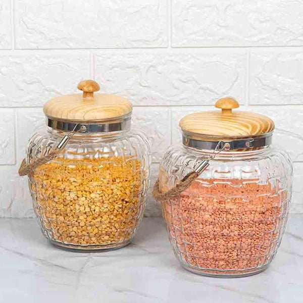 Jar - Madake Storage Jar with bamboo lid (2000 ML Each) - Set of Two