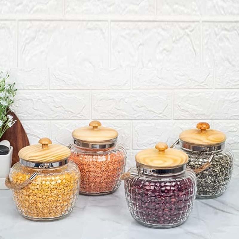 Jar - Madake Storage Jar with bamboo lid (500 ML Each) - Set of Four