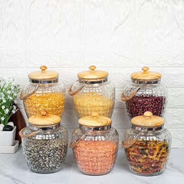 Jar - Madake Storage Jar with bamboo lid (500 ML Each) - Set of Six