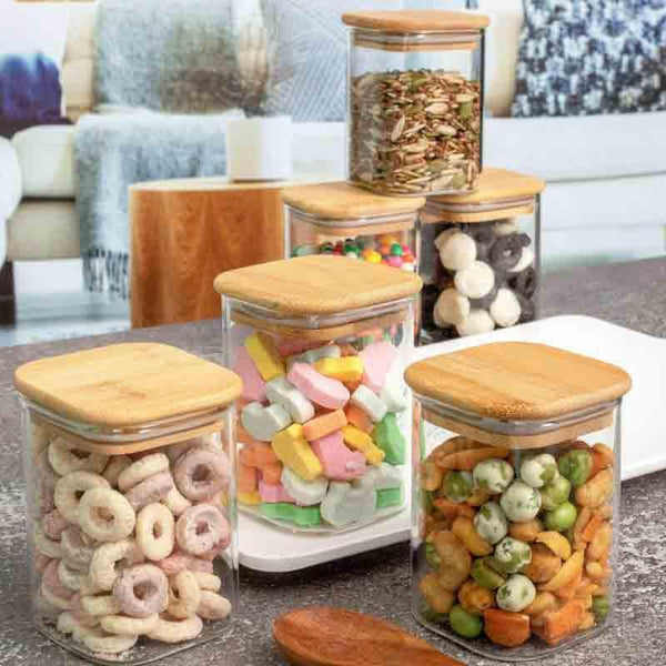 Jar - Aura Storage Jar with Wooden Lid (230 ml each) - Set of Six