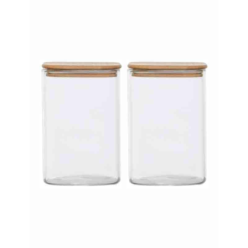 Buy Aura Storage Jar With Wooden Lid - Set Of Two Jar from Vaaree