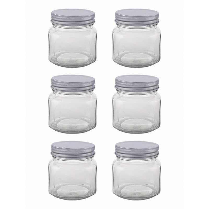 Jar - ZIva Storage Jar with Metal Lid (300 ml each) - Silver - Set of Six