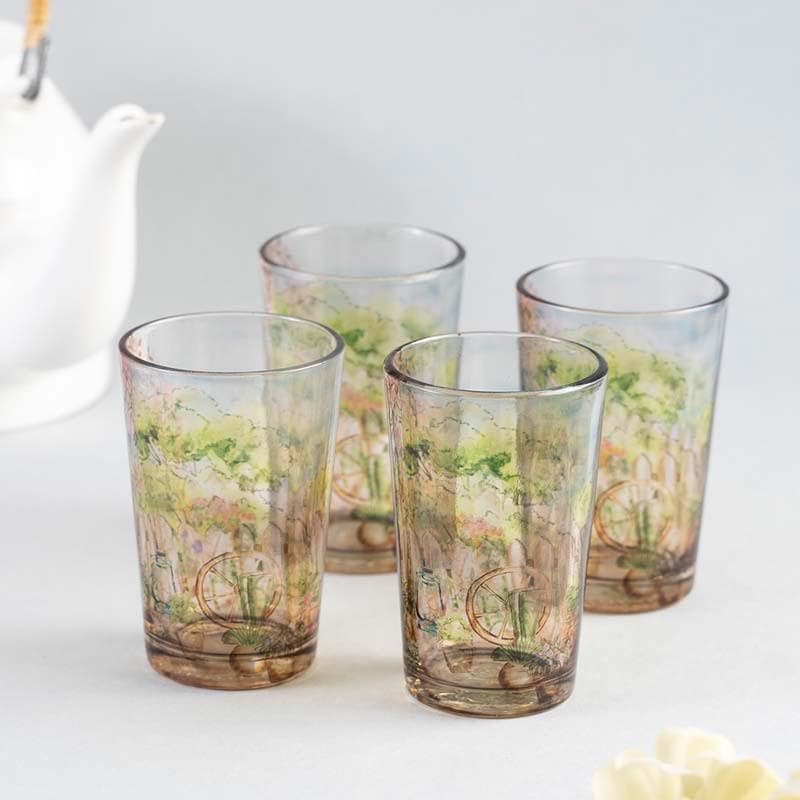 Kulhad - English Flower-Adorned Chai Glass - Set of Four