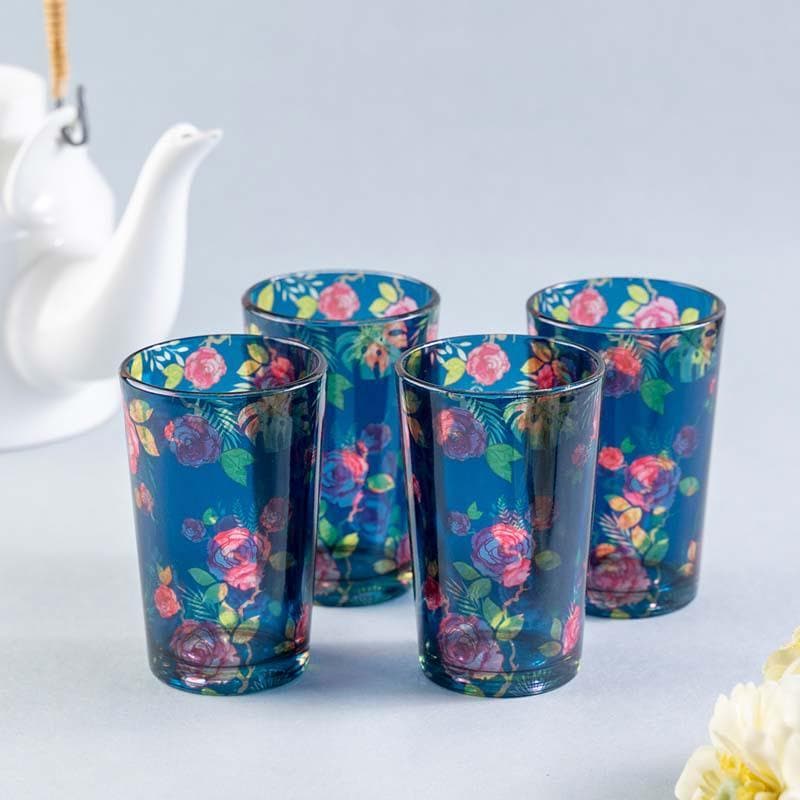 Kulhad - Misty Morning Roses Blue Chai Glass - Set of Four
