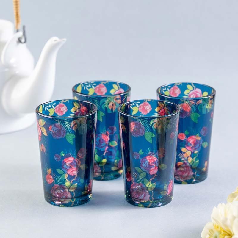 Buy Misty Morning Roses Blue Chai Glass - Set of Four Kulhad from Vaaree