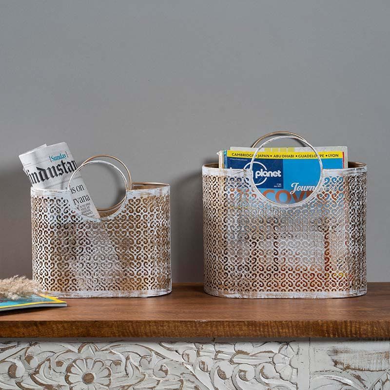 Buy Distressed Look Basket Magazine Holder from Vaaree