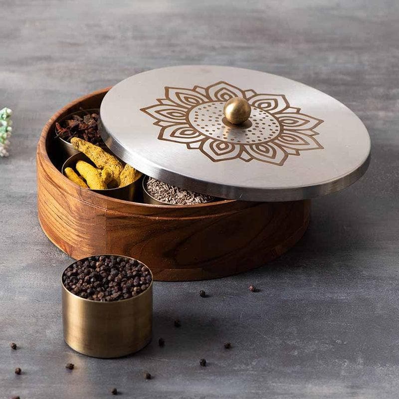 Buy Teaky Masala Box - Floral Silver Masala Box from Vaaree