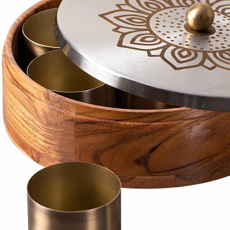 Buy Teaky Masala Box - Floral Silver Masala Box from Vaaree