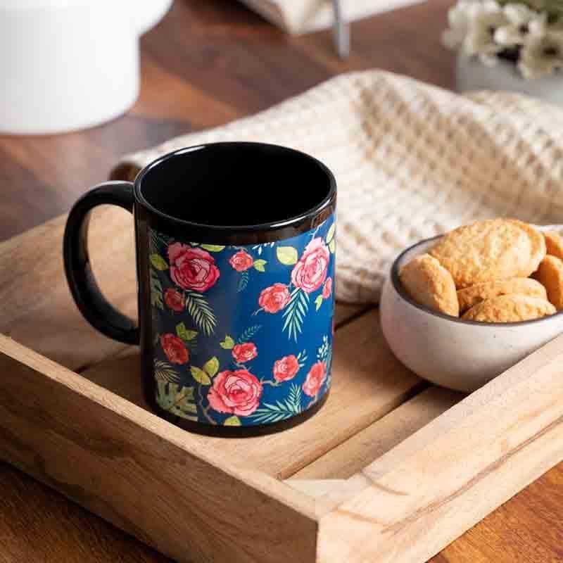 Buy Misty Morning Roses Blue Black Mug Mug from Vaaree