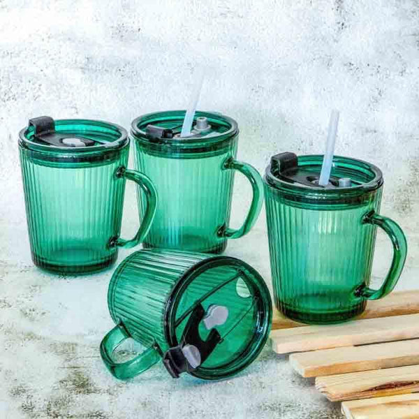 Mug - Sippo Glass Sipper Mug with Lid and Straw - Set of Four